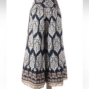 SOLD Elegant Navy and White Patterned Wide-Leg Pants